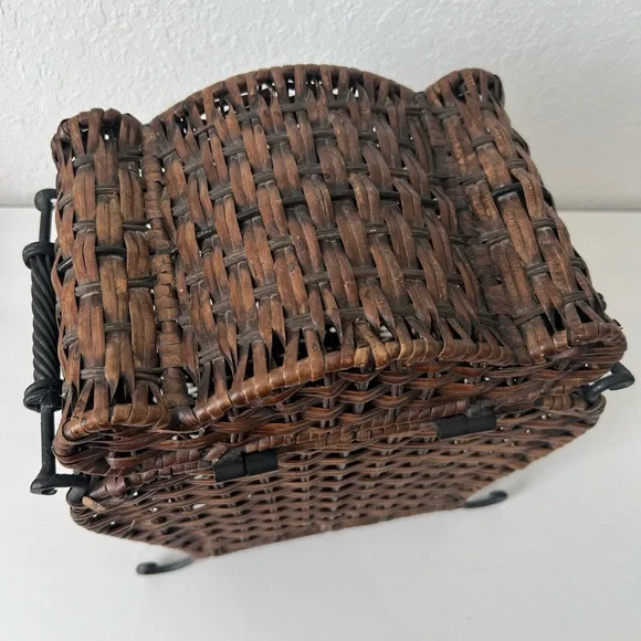 Vintage Wicker Chest Wrought Iron Frame‎ & HandlesElephant Mom and Baby Decor